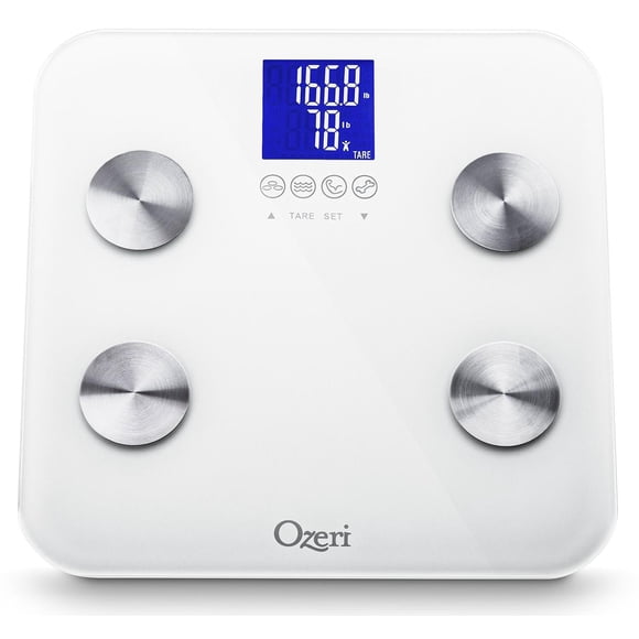Ozeri táctil 440 lbs Pesa de baño corporal total - Mide peso, grasa, músculo, hueso e hidratación co