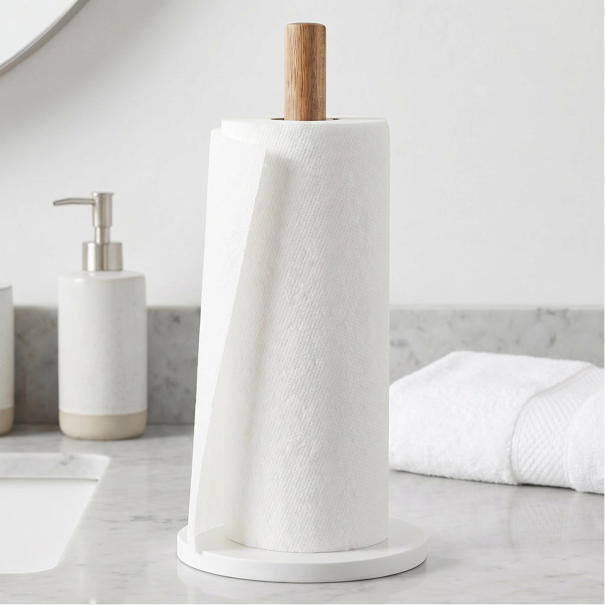 Unique Bargains Paper Towel Holder Countertop Weighted Base Marble Color A 12.6x5.9inch