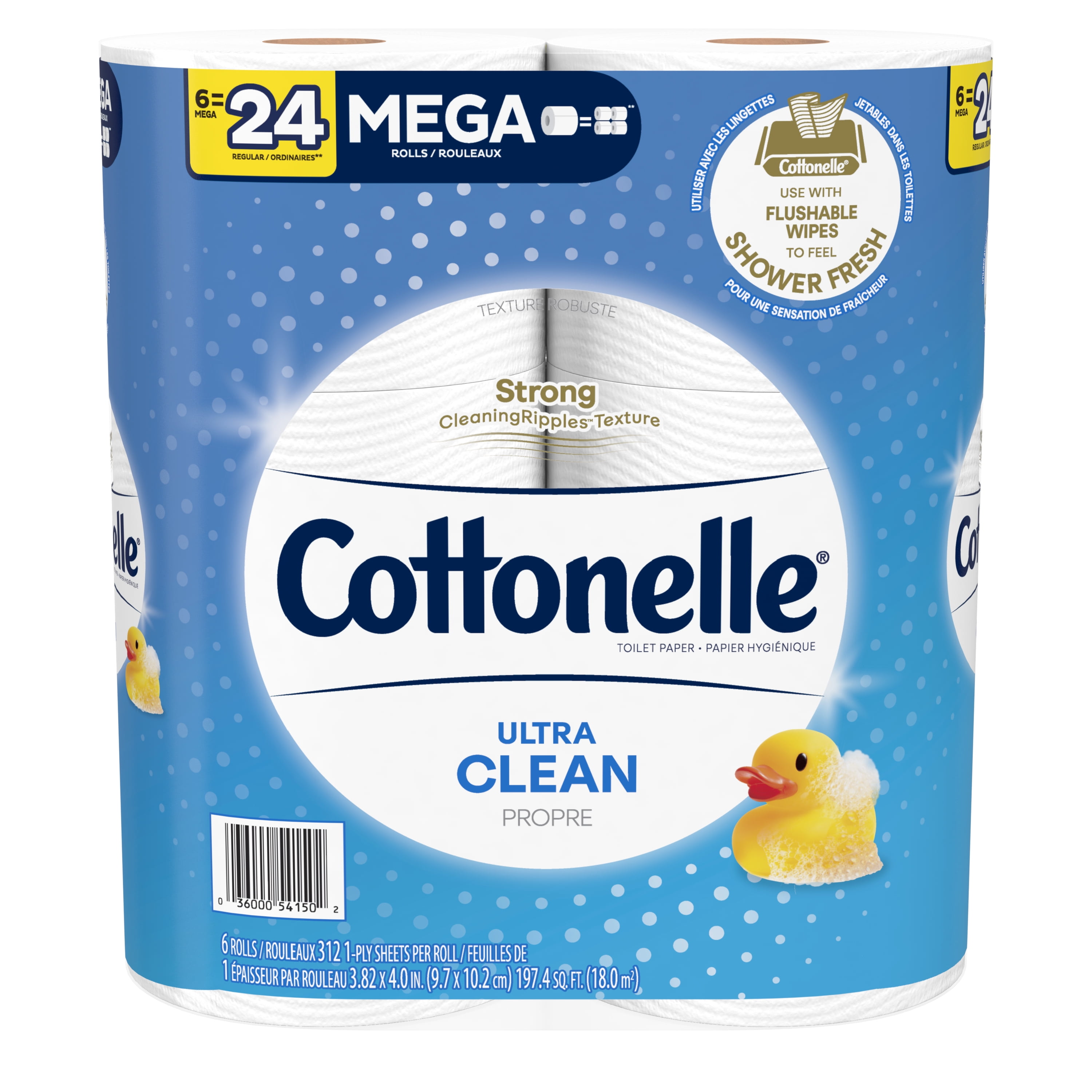 Cottonelle Ultra Clean Strong Toilet Paper, 6 Mega Rolls