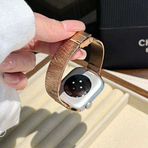 Stylish Metal Watch Band for Apple Watch 42(Series 1/2/3)/44/45/46/49mm, Slim Thin Adjustable Watch Replacement Bracelet for Men Women, for iWatch Series 10 9 8 SE Ultra 7 6 5 4 3 2 1 - Rosegold