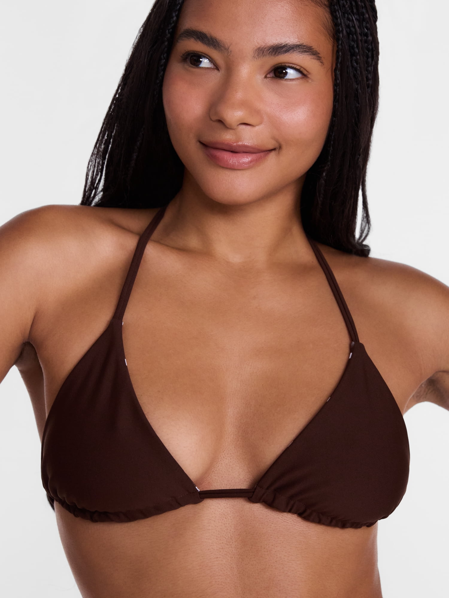 No Boundaries Reversible Polka Dot Triangle Bikini Top, Women's XXS-XXL