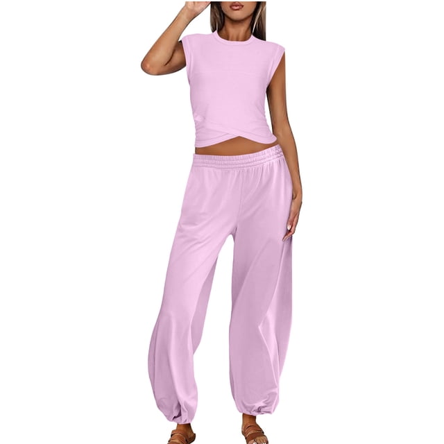 Yuyuzo Ensemble de Détente pour Femmes Deux Pièces Crop Top Taille Élastique Bas Resserré
