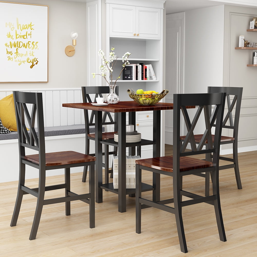 Kepooman 5 Piece Dining Set with Storage Shelves, Black Kepooman 5 Piece Dining Set with Storage Shelves, Black