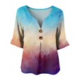 thumbnail image 3 of Stralyhd 3/4 Length Sleeve Womens Tops Summer Loose V Neck Henley Blouses Beach Vacation Button Down Tops Office Tie Dye Shirts Beige L, 3 of 6