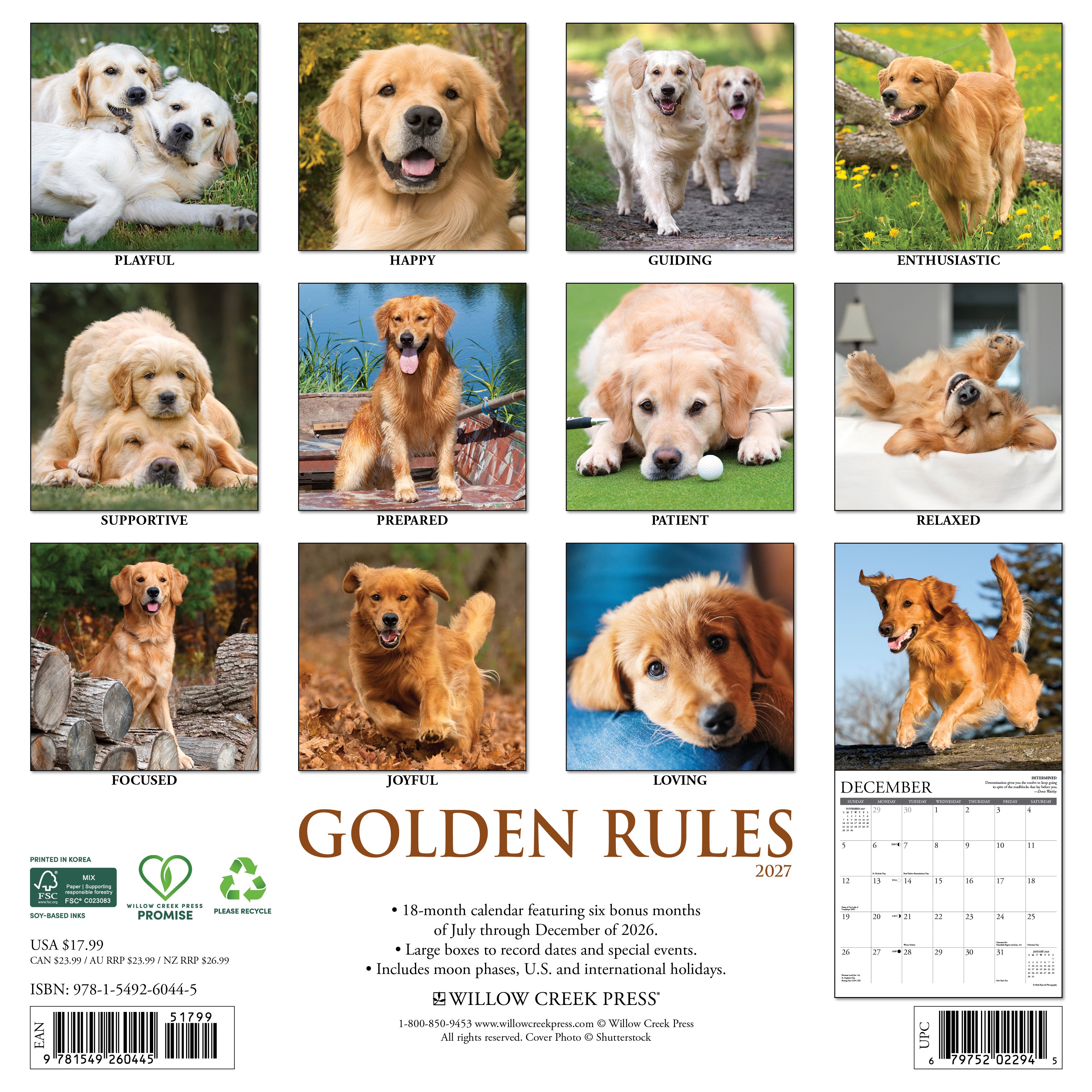 Willow Creek Press, Golden Rules 2027 Wall Calendar