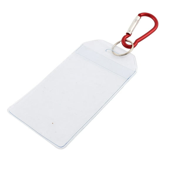 Uxcell Clear Plastic Vertical Name ID Office Card Badge Holder w Red Carabiner