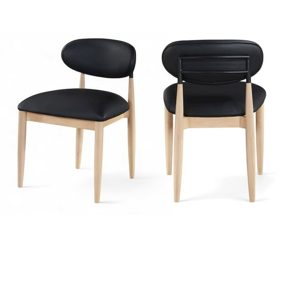 Meridian Furniture Riccio Black Vegan Leather Upholstered Dining Side Chair, Set of 2