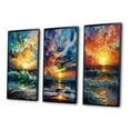thumbnail image 3 of Designart "Majestic Sunset Waves Breaking at Shore II" Coastal Waves Framed Wall Art Set Of 3 - Yellow Coastal Frame Gallery Wall Set For Home Decor, 3 of 6
