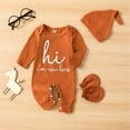 thumbnail image 7 of WISWELL Newborn Baby Boy Romper Coming Home Outfits Letter Print Bodysuit Jumpsuit+Hat+Gloves 3PCS Clothes Set (Brown, 1-3 Months), 7 of 7