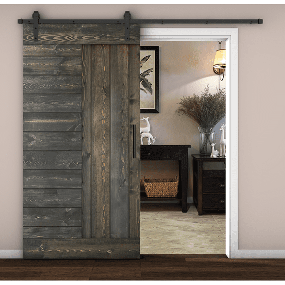 Essencaliy 42in x84in Solid Wood Barn Door, Made-in-USA Farmhouse Interior Sliding Barn Door With 7.42ft Barndoor Hardware Kit (DIY)