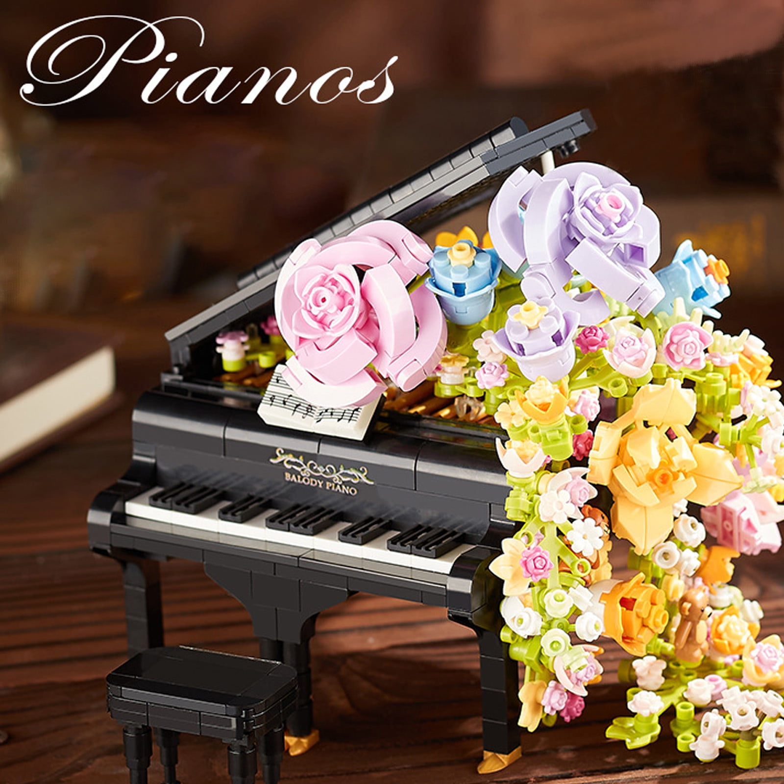 Bwiyojiz Living Room Decor Accessories Piano Flower Bouquet Building Decoration Set Artificial Flowers with Roses Campanula Home Decoratiion Valentines Day Gifts for Her Him Table Art, Multicolor