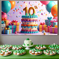 thumbnail image 4 of 10th Birthday Celebration Backdrop Party Photo Booth Decor Banner Colorful Cake Balloons Gifts Background Perfect for Anniversary Kids Event, 4 of 4