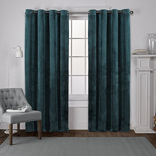Exclusive Home Velvet Heavyweight Light Filtering Grommet Top Curtain Panel Pair, 54"x108", Teal