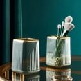 thumbnail image 2 of Makeup Brush Cup Holder Organizer for Vanity, Acrylic Vintage Green Make Up Brushes Holders Container Storage with Striped Design for Bathroom Countertop, Pen Pencil Holder Cosmetic Cup for Desk, 2 of 5