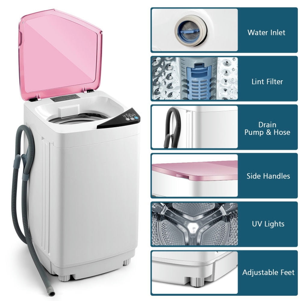 Topcobe Full-automatic Washing Machine 7.7 lbs Washer / Spinner Germicidal, Space Saving Compact Washer for Home and Apartment-Pink