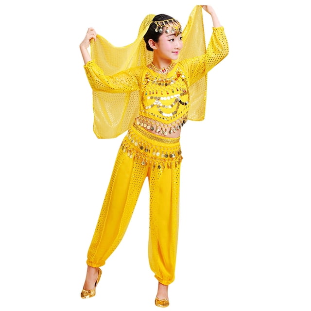Fgnfyis Kids Girls Belly Dance Girl Performance Sets 3-4 Years Yellow