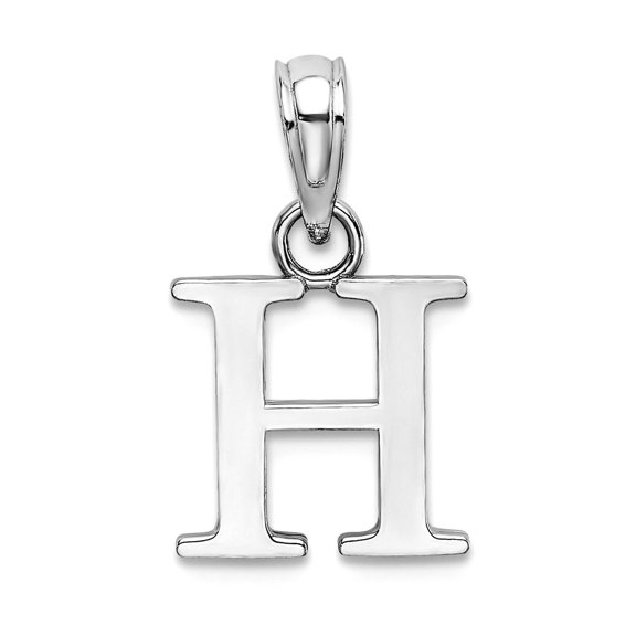 14k White Gold H Block Letter Name Personalized Monogram Initial High Polish Charm Pendant Necklace for Women
