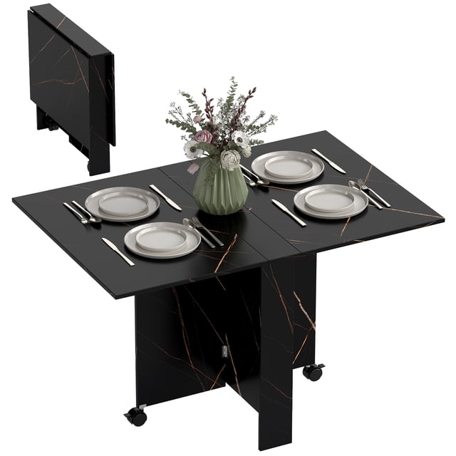 HOMCOM Folding Dining Table, Drop Leaf Table with 2 Wheels for Kitchen