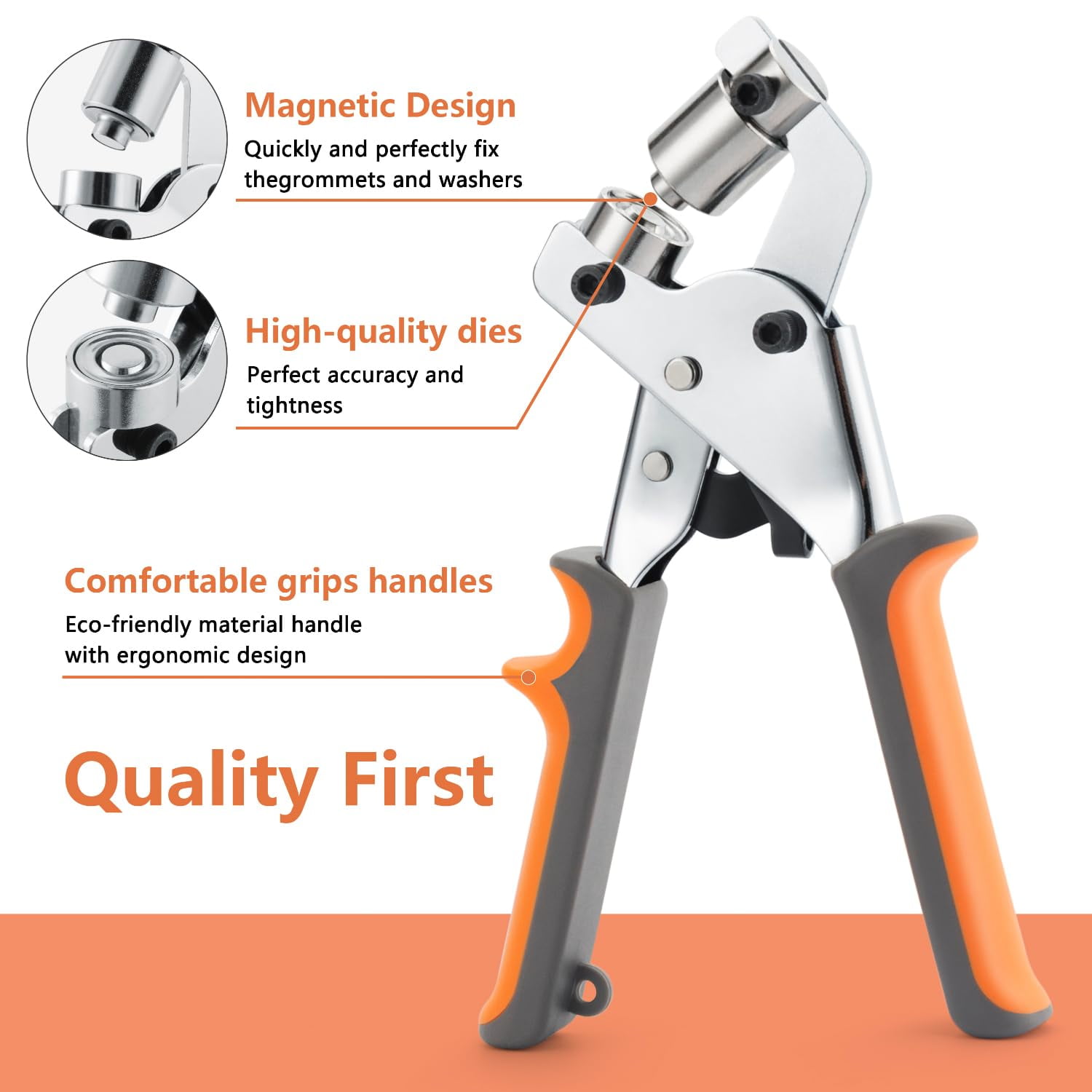 Grommet Tool Kit with Handheld Puncher, 500 Pcs 3/8 inch Heavy Duty Grommets Setting Kit for Tarp, Banner, Fabric, Leather, Canvas, Tent Repairs