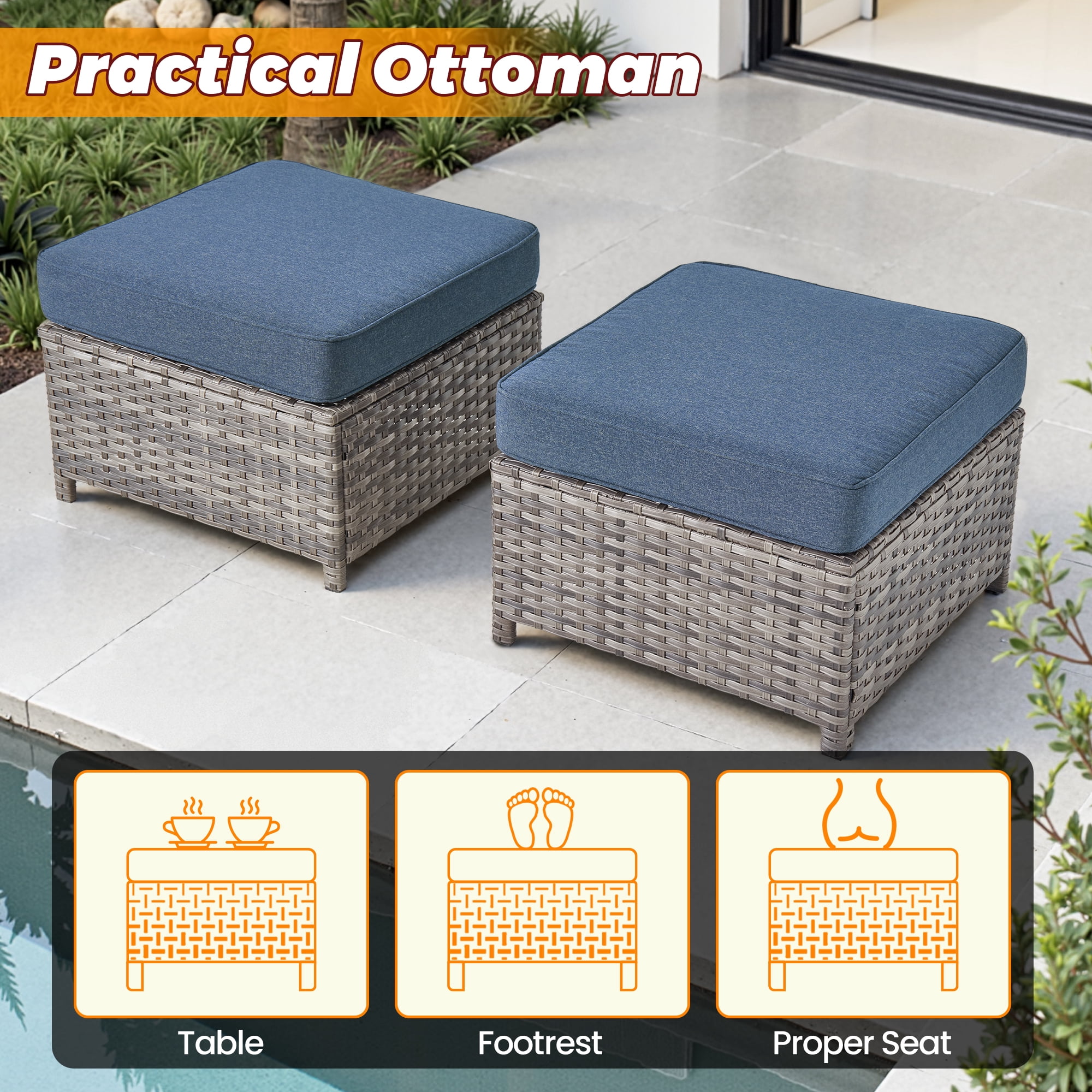 XIZZI 6-Pieces Wicker Patio Furniture Sets, Outdoor Furniture Sectional Sofa with Swivel Chairs, ottomans, All-Weather Rattan Outdoor Conversation Set for Porch, Patio, Backyard-Denim Blue