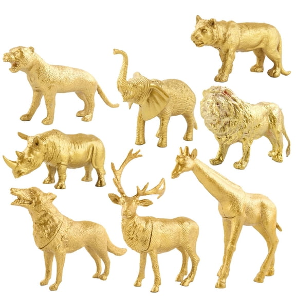 Miniature Animal Figurines 8 Piece Gold Set for Safari Birthday Party Decorations Cake Decor Table Favors for Celebrations and Display