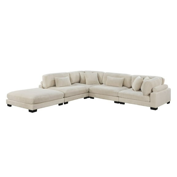 Lexicon Traverse 5-Piece Corduroy Fabric Modular Sectional in Beige