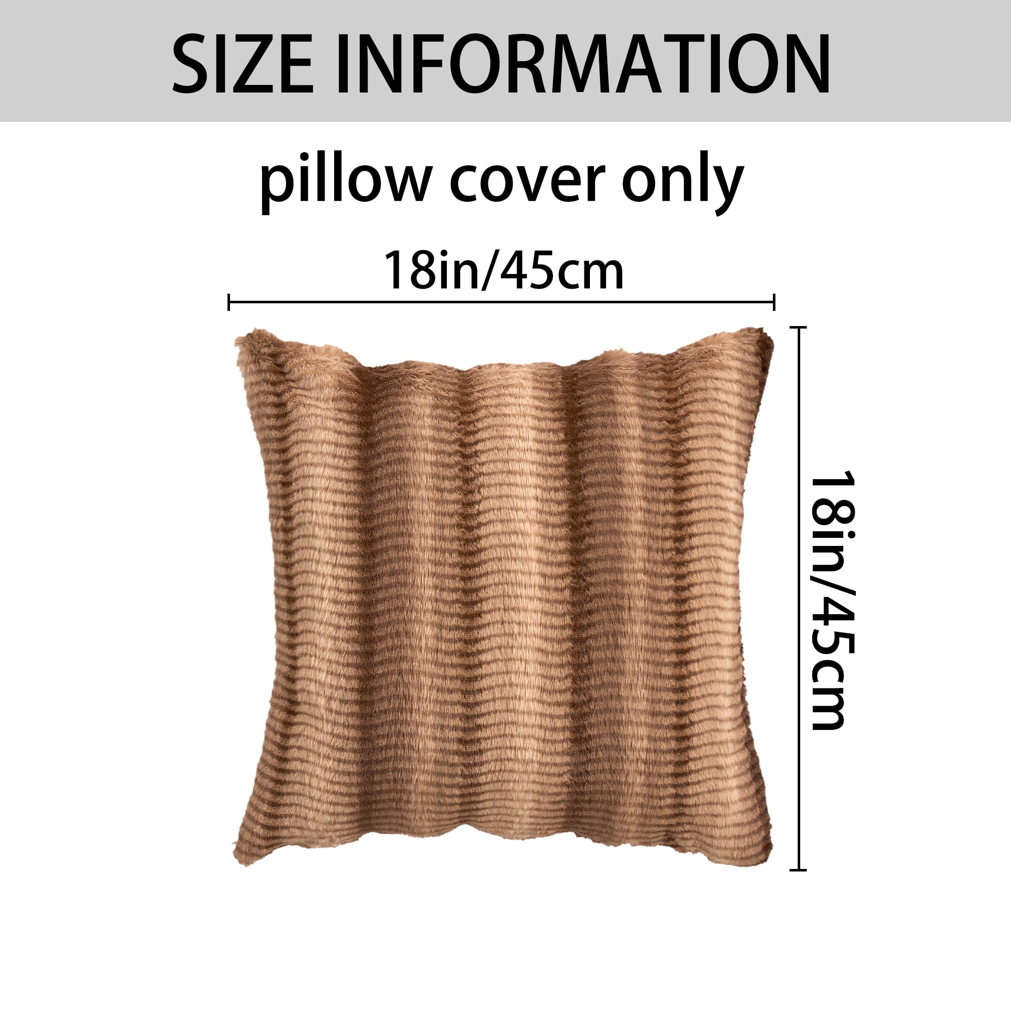 Unique Bargains Pack of 2 Plush Striped Pillow Covers 18" x 18" Tan Brown