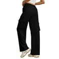 thumbnail image 3 of Tittly Cargo Pants Women Palazzo Pants Womens Daily Elastic Waist Pockets Straight Solid Color Casual Pants Loose Pockets Cargo Long Trousers Wide Leg Pants Woman Cargo Joggers Black XXL, 3 of 5