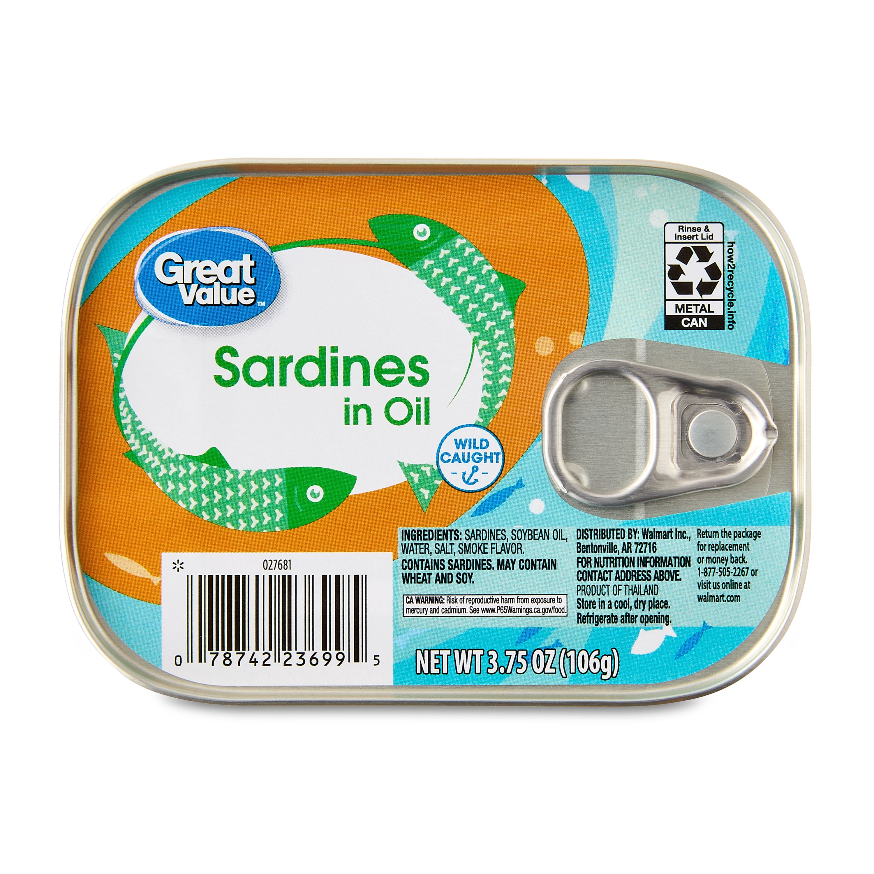 (6 pack) Great Value Sardines in Oil, 3.75 oz
