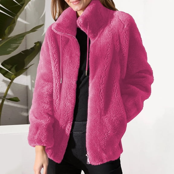 ZHOGXU Women's Hooded Coat Long Sleeve Solid Color Zipper Plush Comfortable Stylish Jacket For Casual Daily Wear Rd1 Xxxxxl