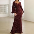 thumbnail image 4 of Vestido de noche, vestido ajustado de lentejuelas con mangas acampanadas., 4 of 5