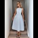 thumbnail image 5 of Vestido de Mujer de Cintura Alta, Sin Mangas, A Rayas, Color Liso, Estilo Verano 2025. Azul L, 5 of 10