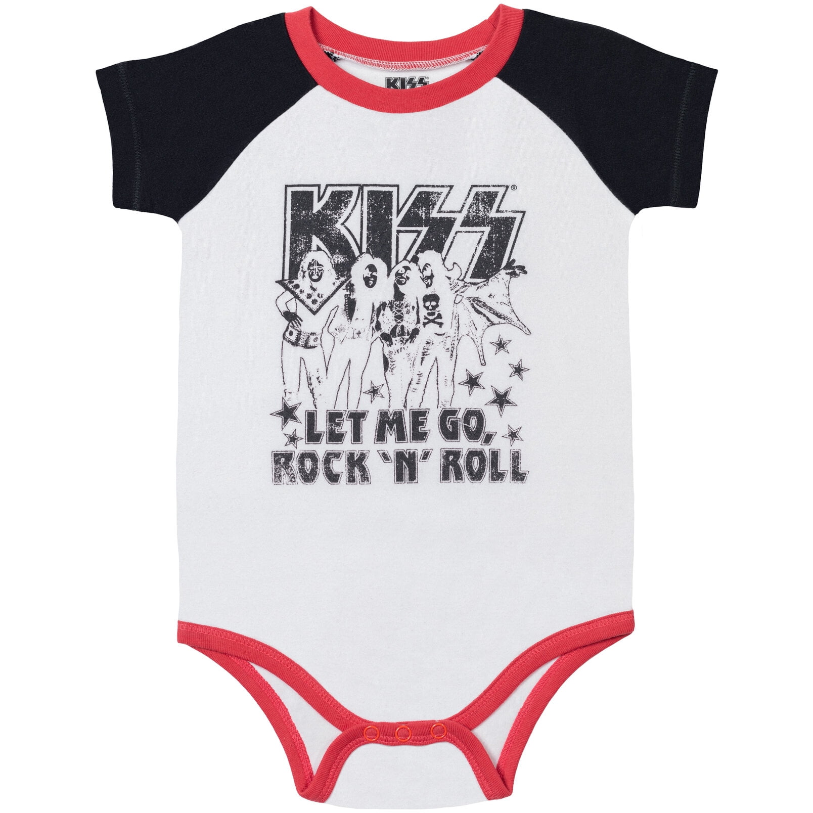KISS Sleep N' Play, Bodysuit, French Terry Shorts and Bib 4 Piece Rock Outfit Set Newborn to Infant