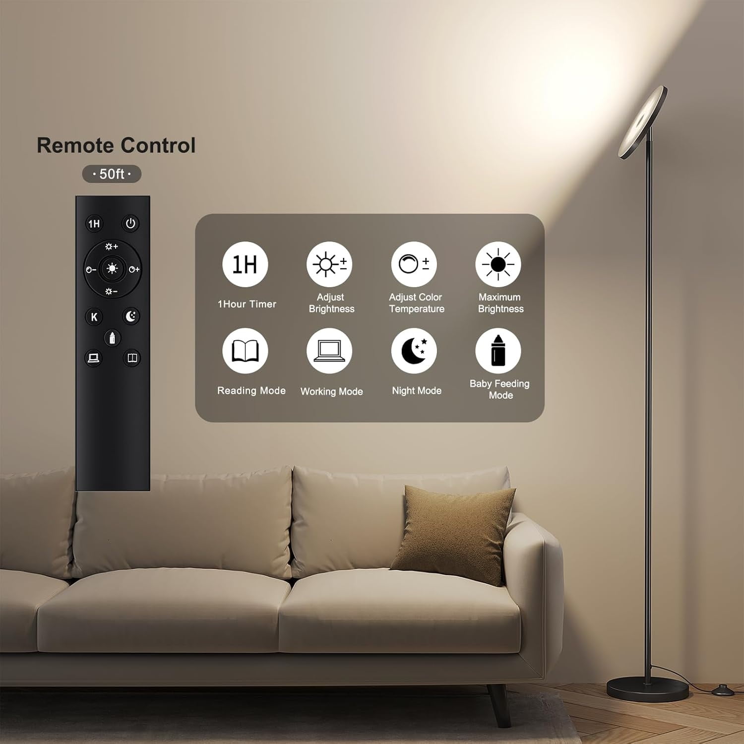 Floor Lamps for Living Room, 32W/3000LM Super Bright LED Floor Lamp with Remote Control, 69" Tall Standing Lamp with Stepless Dimmable, Modern Corner Lamp for Bedroom, Office