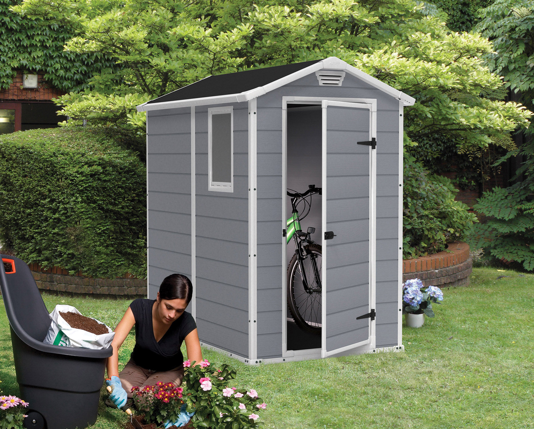 Keter Manor 4' x 6' Resin Storage Shed, All-Weather Plastic Outdoor Storage, Gray and White - image 3 of 10
