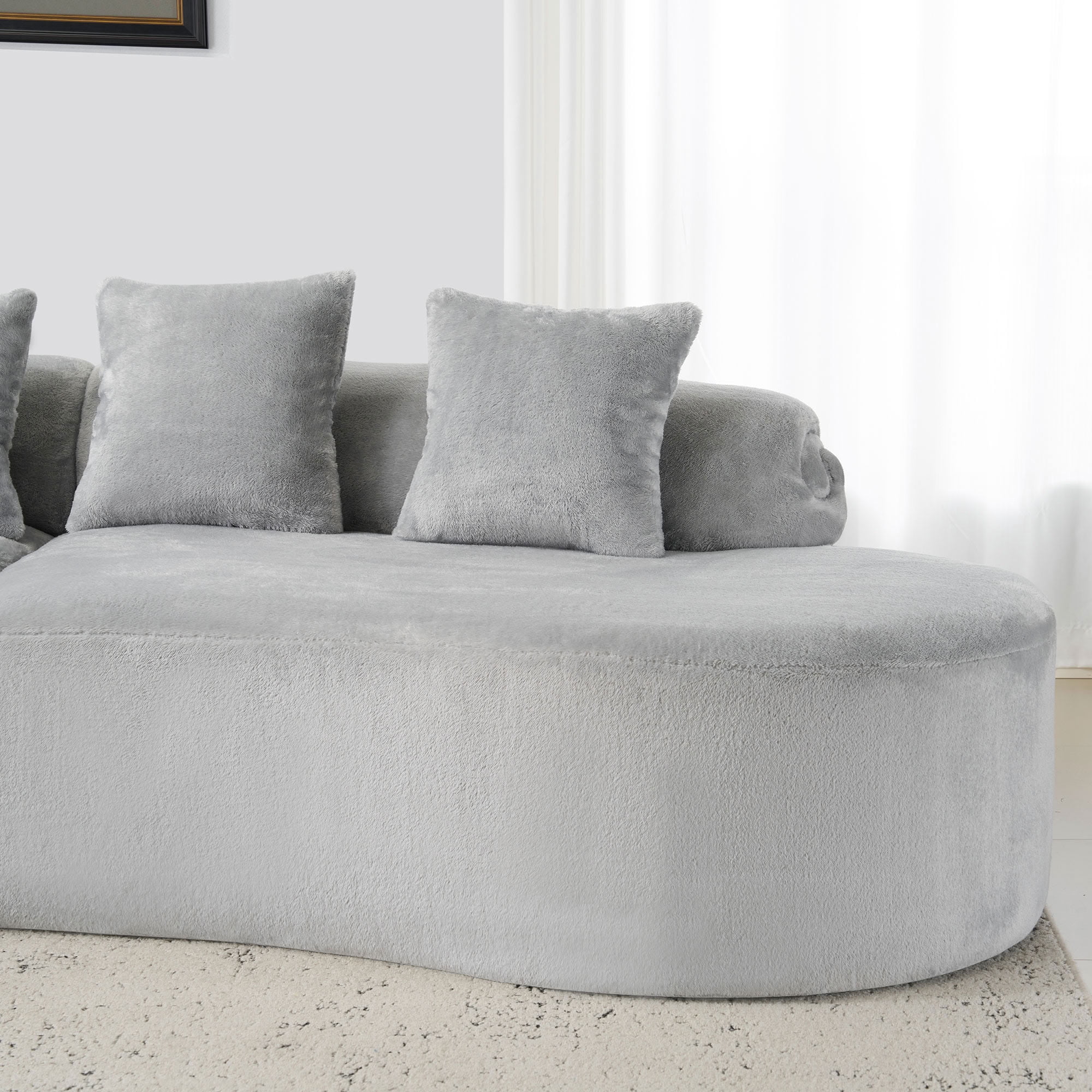MAYEERTY Curved Modular Sectional Sofa with Throw Pillows, Modern Flannelette Curved Living Room Sofa for Apartment Open Floor Plan Small Spaces