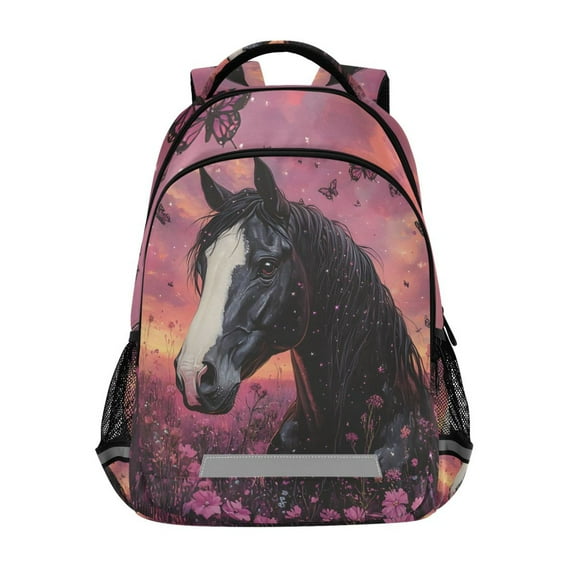 ALAZA Horse Flower Butterfly Backpack Elementary School Bag Bookbag Travel Rucksack