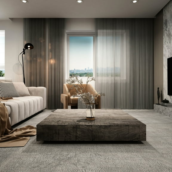 Low Profile Solid Wood Rough Coffee Table, 46.15" W X D 9.03" H, Dark Gray, 81.22lb Charcoal Finish Gray Color