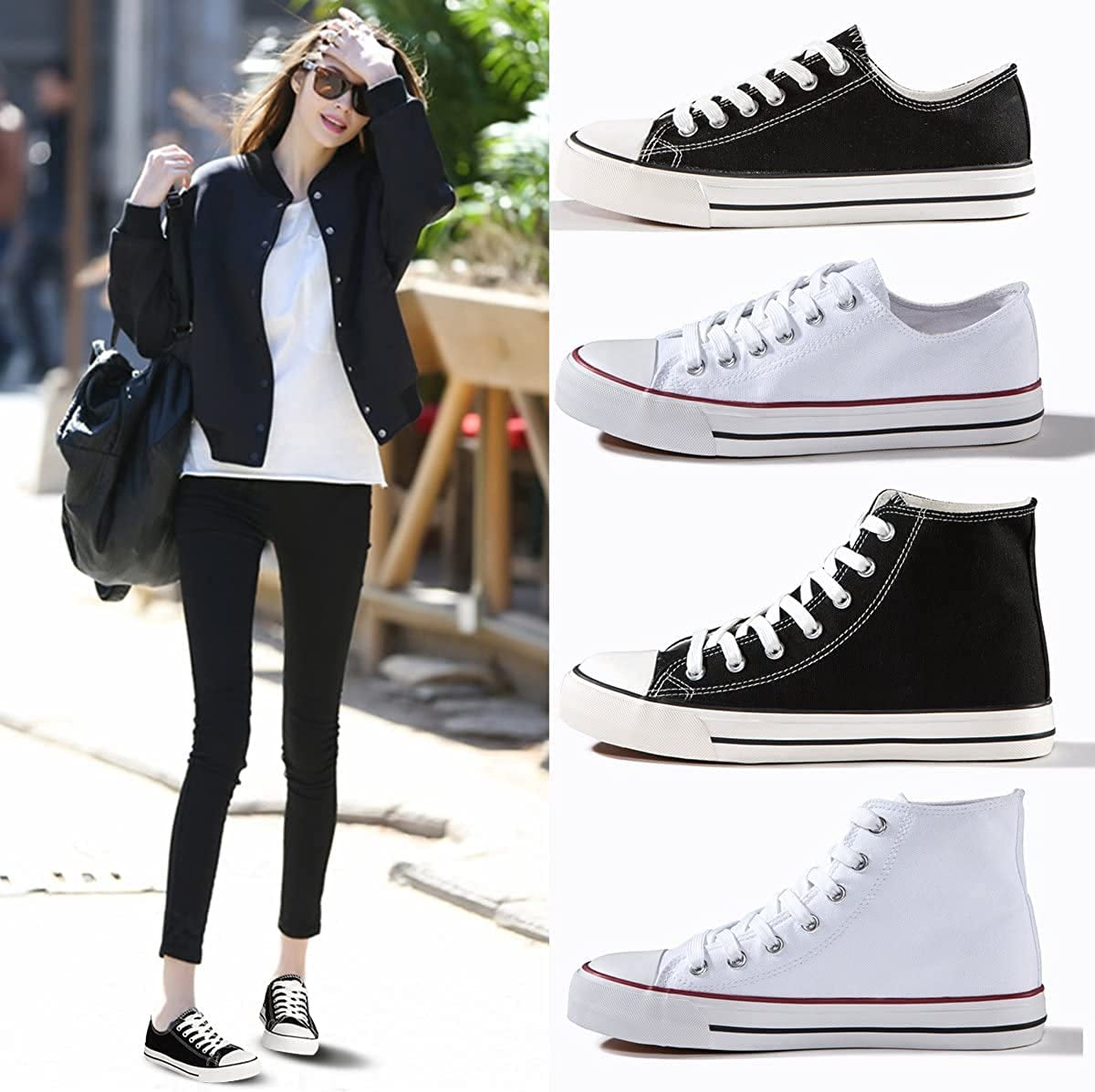 Buy ZGRWomen's Canvas Low Top Sneaker Lace-up Classic Casual Shoes Black  and White Online at desertcartINDIA
