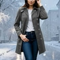 thumbnail image 4 of Uootdi Trench Winter Coats for Women Lapel Double Breasted Coats Windproof Blazer Jacket Business Casual Long Sleeve Overcoat with Pockets, 4 of 5