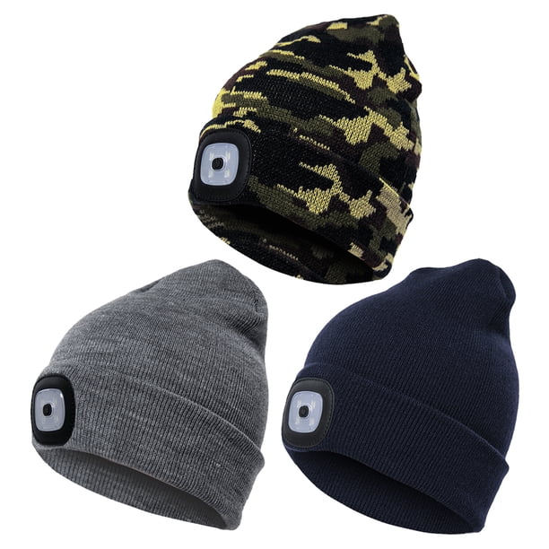 Gorro con linterna LED y luz Gorro de punto cálido con luz LED para reparaciones y trabajos en lugares oscuros