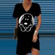 thumbnail image 3 of Vestido informal de verano para mujer, estampado de dibujos animados de Snoopy, cuello en V, manga corta, midi, dibujo teñido anudado, vestido de moda de talla grande, 3 of 5