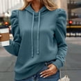 thumbnail image 2 of UJNDER Women's Hooded Sweatshirt Solid Color Drawstring Puff Sleeve Pullover Long Sleeve Casual Winter Blue L, 2 of 6