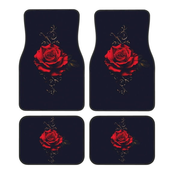 KAKALAD Red Rose Flower 01 Car Floor Mats 4PC Set Carpet Protection, Universal Fit for Car SUV VA & Truck, Vehicle Front & Rear