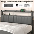 thumbnail image 4 of Bed Frame Queen Size with Starry Sky Lights and Charging Station, Upholstered Platform Bed with Storage Ottoman, Gray, 4 of 9