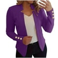 thumbnail image 3 of BiZtdJrK Womens Business Casual Outfits Button Trims Long Sleeve Lapel Blazers Open Front Solid Color Fall Suits Jackets Purple XL, 3 of 6