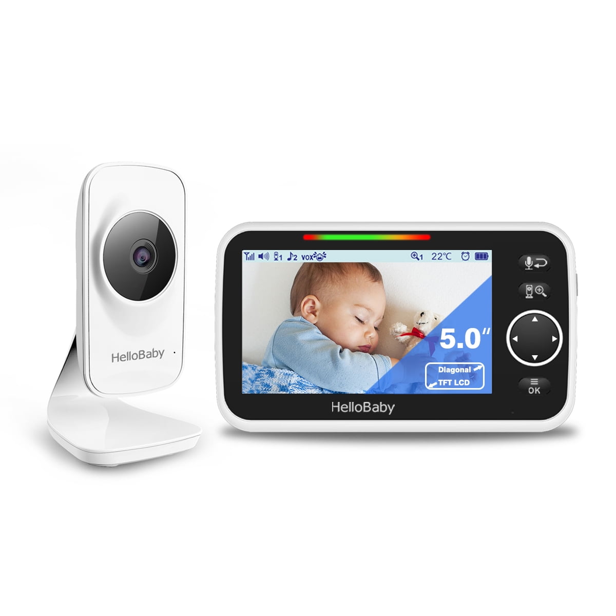 Hello Baby Video Baby Monitor with 5 inch Large Screen, Temperature