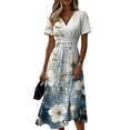 thumbnail image 2 of Minjewel Ladies Floral Casual Fashionable Short Sleeve V-Neck Dress for Spring Summer Women's Daily Casual Wear,White,3XL, 2 of 6