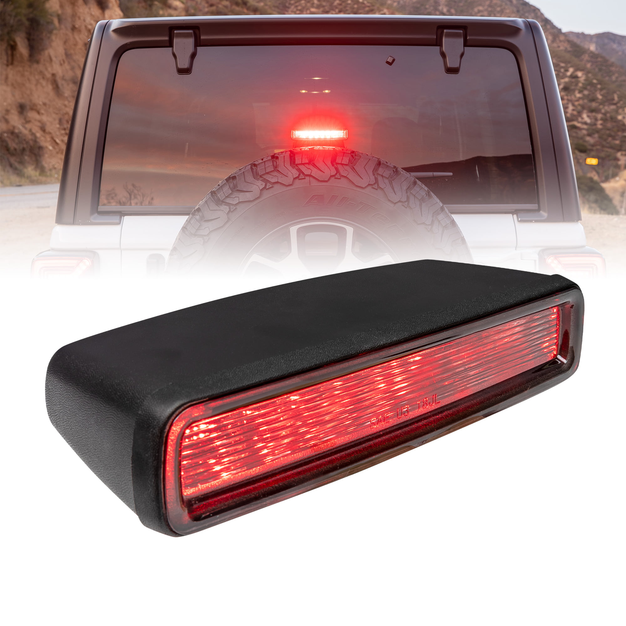 LED Third Brake Light Replacement for Jeep 2018+ Wrangler JL [Smoked Lens]  [Plug-n-Play] [IP67 Waterproof] [Diffused Lens] 3rd Brake Light Compatible  with Jeep Wrangler JL Accessories 