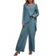 thumbnail image 1 of Conjuntos de 2 piezas para mujer: tops de manga larga con dobladillo asimétrico y pantalones anchos. Conjunto holgado y liso para otoño-invierno. Estilo cómodo y moderno., 1 of 5